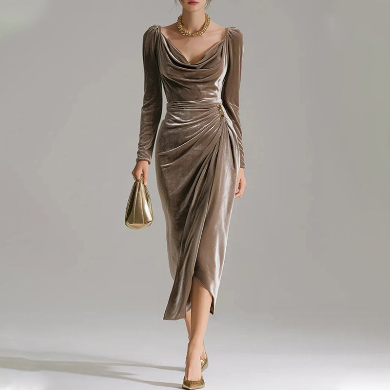 Margarette – Elegant Velour Dress with Draping
