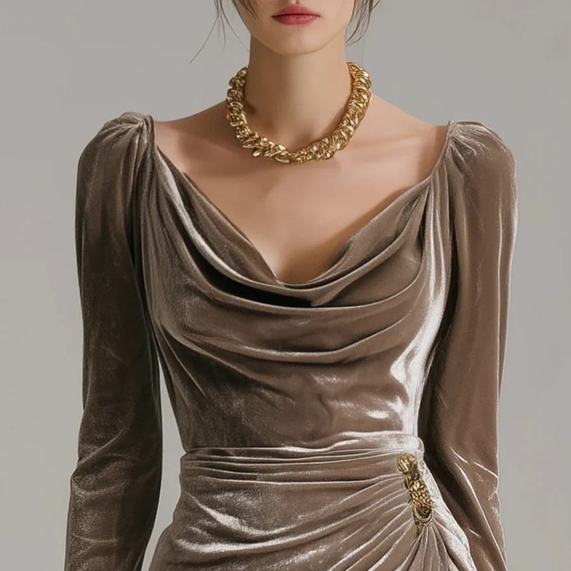 Margarette – Elegant Velour Dress with Draping