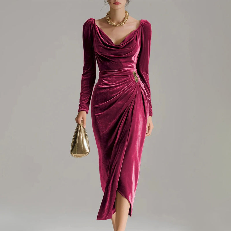 Margarette – Elegant Velour Dress with Draping