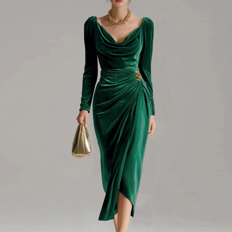 Margarette – Elegant Velour Dress with Draping